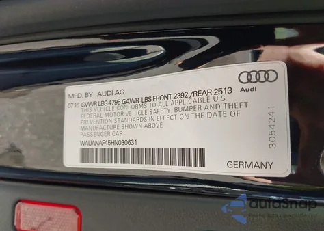 2017 Audi A4 2.0T Premium из США, поврежденный, VIN WAUANAF45HN030631